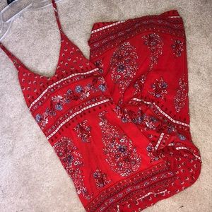 Red Paisley Pattern Maxi Dress